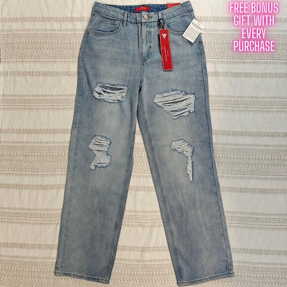 Guess Jessalyn Distressed Straight Leg Jeans Light Wash Women’s 29/31 NWT - Picture 1 of 8